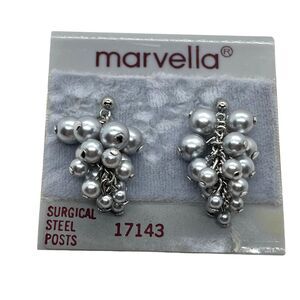 Marvella Grape Bunch Statement Earrings Gunmetal Gray Faux Pearl Vintage Women